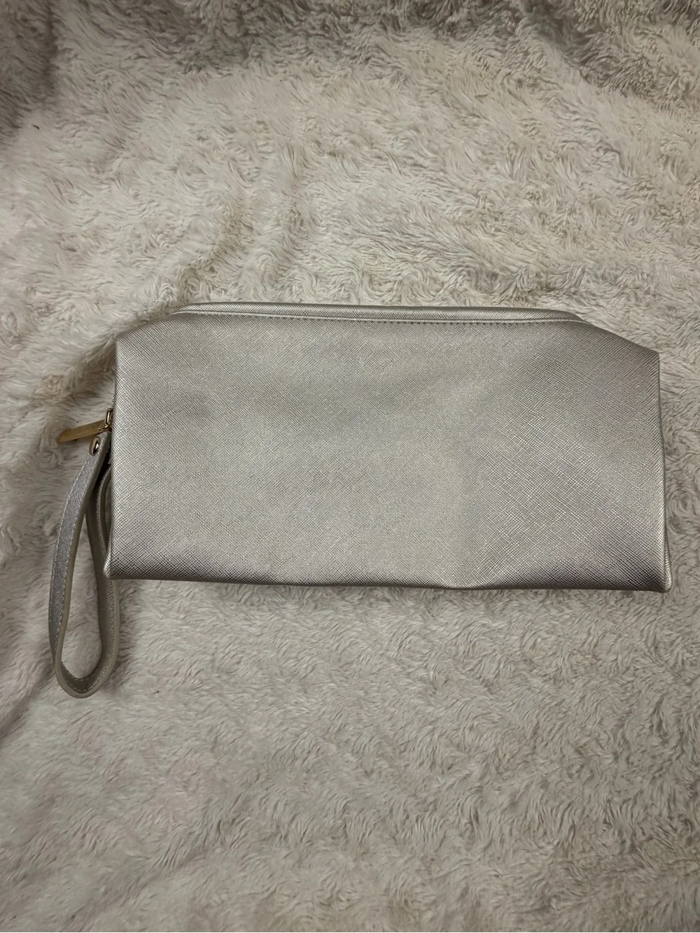 Kendra Scott Metallic Silver Cosmetic Wristlet with Yellow Tab Accent